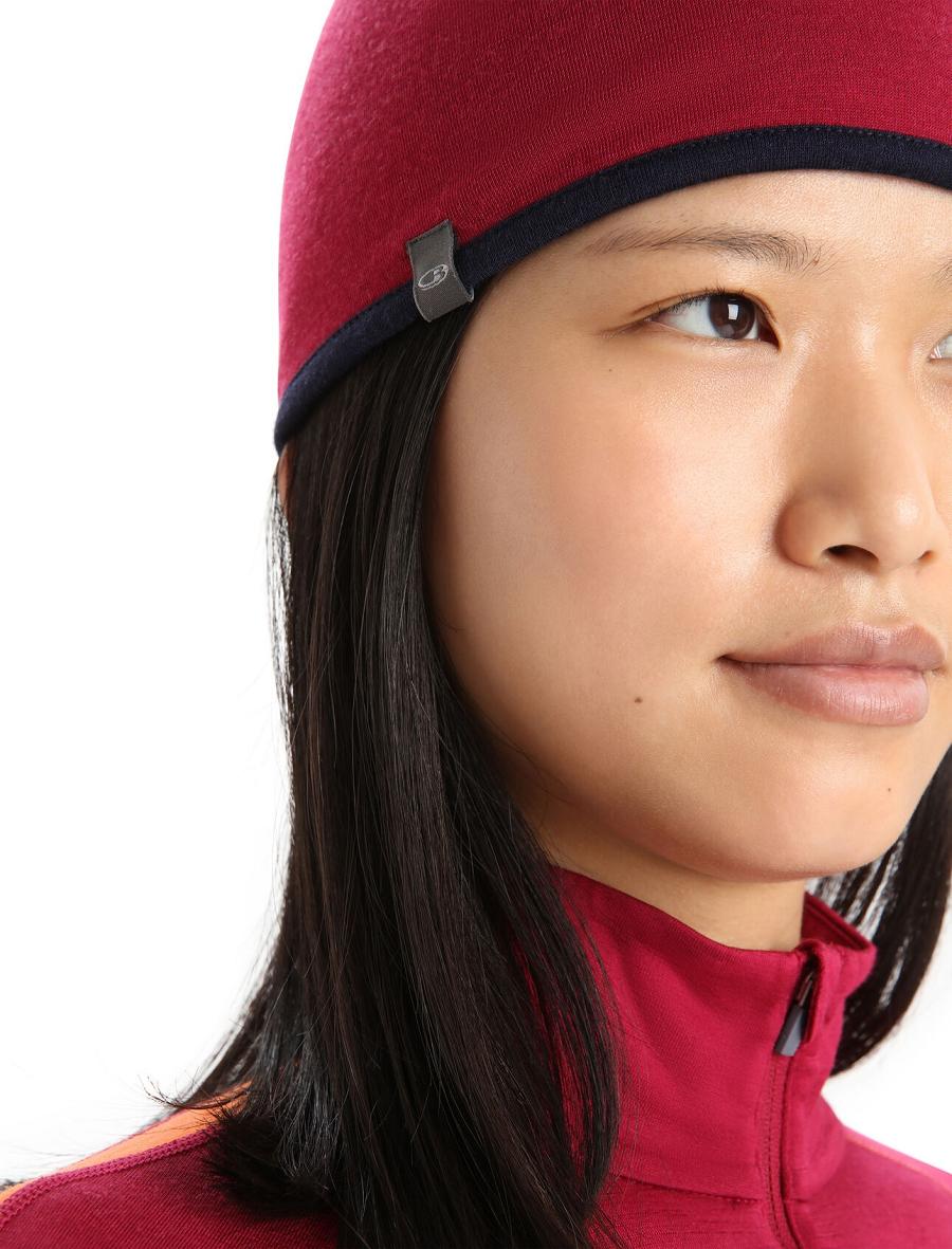 Cherry / Midnight Navy Women's Icebreaker Unisex Merino Pocket Beanie Hats | USA 1488PJJQ